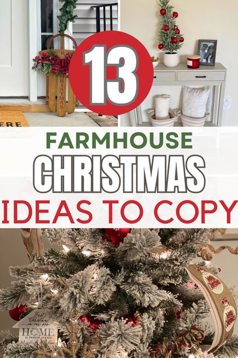 Christmas Living Room Ideas Farmhouse, Small Farmhouse Christmas Tree, Christmas Small Mantle Decor, Farmhouse Red Christmas Tree, Ideas For Decorating For Christmas, Christmas Theme Room Ideas, Christmas Santa Decor, Christmas Decor Ideas Farmhouse Chic, All Red Christmas Tree Decorating Ideas