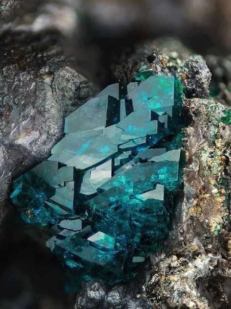 Veszelyite crystals A Rock, Crystals, Glass, Green, Blue