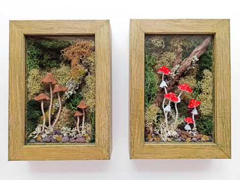 Mushroom Ideas, Mushroom Wall Art, Clay Mushroom, Wall Art Forest, Natural Branches, Art Forest, Moss Wall Art, Volcanic Stone, Preserved Moss