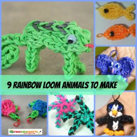 Rainbow Loom crafts are all the rage among kids right now. This collection of 9 Rainbow Loom Animals to Make will keep your little ones busy with hours full of Rainbow Loom fun! | AllFreeKidsCrafts.com Rainbow Loom Keychain, Loom Band Animals, Rubber Band Charms, Loom Band Patterns Instructions, Rainbow Loom Animals, Loom Animals, Monster Tail, Loom Bands Tutorial, Loom Band Patterns