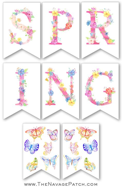 Free Printable Spring Banners | Free Printable Spring Watercolor Art | Free Printable spring decor | Free printable spring alphabet banner | #TheNavagePatch #FreePrintable #watercolor #FreeWallArt #easydiy #Spring #Easter #springdecor #DIY #Typography #banner | TheNavagePatch.com Diy Typography, Spring Alphabet, Spring Printables Free, Printable Banner Template, The Navage Patch, Navage Patch, Free Printable Banner Letters, Alphabet Banner, Printable Birthday Banner