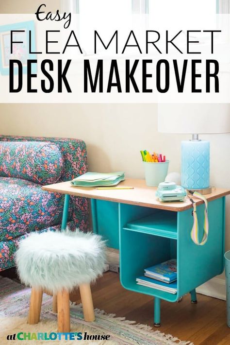 School Desk Makeover, Flea Market Flips, Diy Furniture Refinishing, Drawers Diy, Old School Desks, Girl Bed, Flea Market Decorating, Thrift Store Furniture, Painted Desk