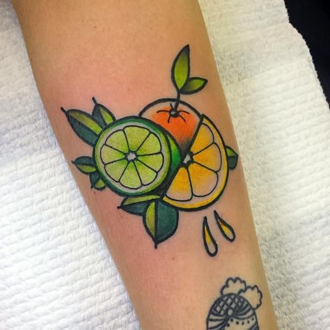 Lime Tattoos | POPSUGAR Latina Green Tattoo, Tiki Tattoo, Green Tattoos, Fruit Tattoo, Food Tattoos, Chest Piece Tattoos, Bff Tattoos, Tumblr Image, Head Tattoos