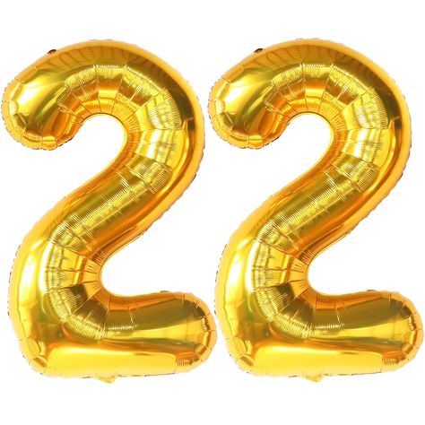 PRICES MAY VARY. GIANT SIZE: 40 INCH | LUXURIOUS SHINY METALLIC GOLD 22 BALLOON: Celebrating your 22 year old birthday or anniversary? This giant Gold 22 Balloon Number is size of 40 Inch ideal for 22 birthday decorations for men, 22 birthday decorations for women or for 22nd anniversary. This 22 balloon number gold comes with 8 inch white straw and 32 foot ribbon roll. Also perfect Gold number 22 balloon for gold 22 birthday decorations and many more. Get this gold 22 birthday decoration Today! 22 Balloons, 22 Birthday Decorations, Birthday Decorations For Women, Gold Birthday Decorations, Gold Number Balloons, 22 Birthday, 22nd Anniversary, Birthday Decorations For Men, Black And Gold Balloons