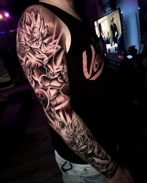 Dragonball Z Tattoo Sleeve, Dragon Ball Tattoo Sleeve, Dragonball Sleeve Tattoo, Goku And Vegeta Tattoo, Dragonball Tattoo Ideas, Dragon Ball Super Tattoo, Dragon Ball Z Tattoo Ideas, Dragon Ball Tattoo Design, Tatuaje Dragon Ball