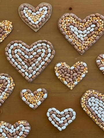 Seed Art For Kids, Seed Mosaics, Seed Mosaic, Repurposed Cardboard, Cardboard Heart, Hispanic Heritage Month Crafts, Seed Craft, World Art Day, Afternoon Crafts