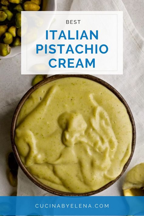 Pistachio cream on a small bowl. Pistachio Pastry Cream Recipe, Italian Pistachio Dessert, Diy Pistachio Cream, What To Do With Pistachio Cream, Pistachio Creme Patisserie, Pistachio Creme Recipes, Pistachio Sauce Desserts, Pistachio Cremeux Recipe, Pistachio Cream Filling