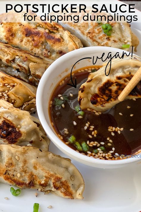 Easy, affordable gyoza dipping sauce for vegetables potstickers, dumplings, and spring rolls. Ready in 5 minutes. Vegan + gf Homemade Dumpling Sauce, Won Ton Dipping Sauce Recipe, Pot Sticker Sauce, Gyoza Dipping Sauce, Sauce For Dumplings, Potsticker Dipping Sauce, Potsticker Sauce, Asian Dipping Sauce Recipes, Spring Roll Dipping Sauce