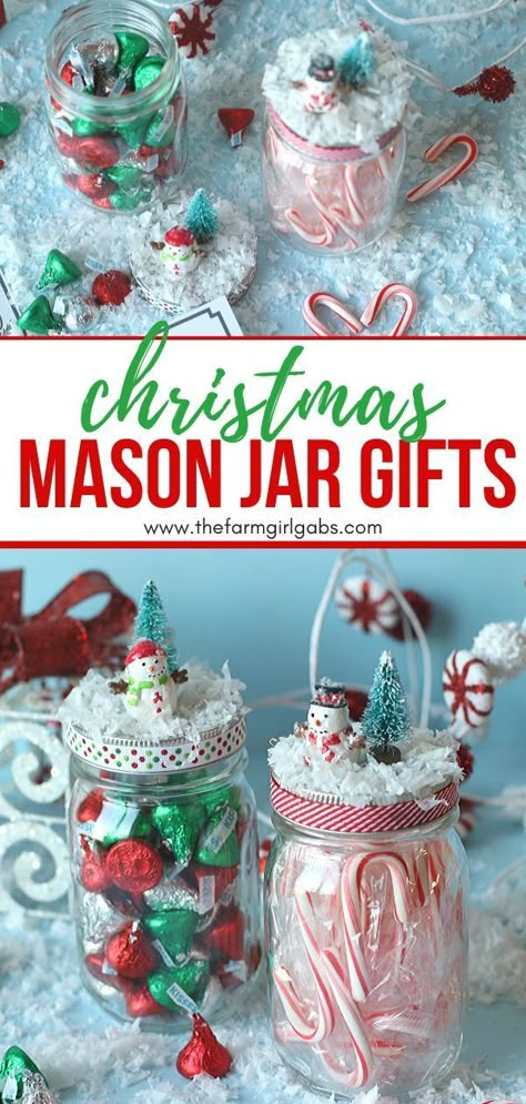 Spread some sweet cheer to friends and family with these DIY Christmas Mason Jar Gifts. Fill these treat jars with Christmas candy or a favorite snack. Mason jar gifts are easy to make and fun to give. #masonjarcraft #christmasgift #christmasmasonjargift Diy Mason Jar Gifts Christmas, Christmas Mason Jar Gifts, Mason Jar Gifts Recipes, Jar Christmas Crafts, Christmas Jar Gifts, Jar Christmas Gifts, Mason Jar Candy, Christmas Mason Jars Diy, Mason Jar Christmas Crafts