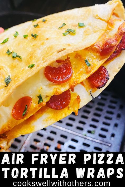 pizza wrap in the air fryer Airfryer Pizza Tortilla, Air Fryer Chicken Tortilla Wraps, Airfry Tortilla, Air Fryer Crunch Wraps, Air Fryer Wrap Recipes, Tortilla Pizza In Air Fryer, Air Fryer Tortilla Pizza, Pizza Type Recipes, Pizza Tortilla