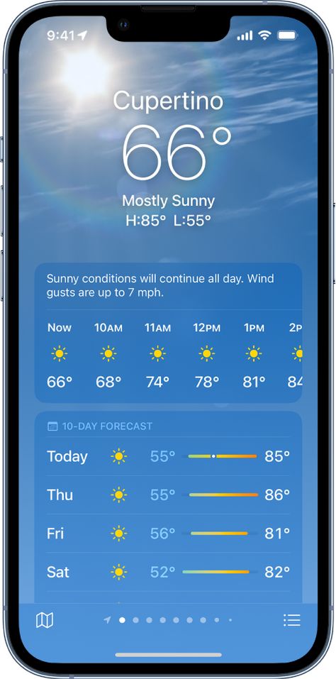 Check the weather on iPhone - Apple Support Wind Gust, Weather Map, Mostly Sunny, Weather Information, Apple Support, Current Location, Weather Forecast, Severe Weather, Collage