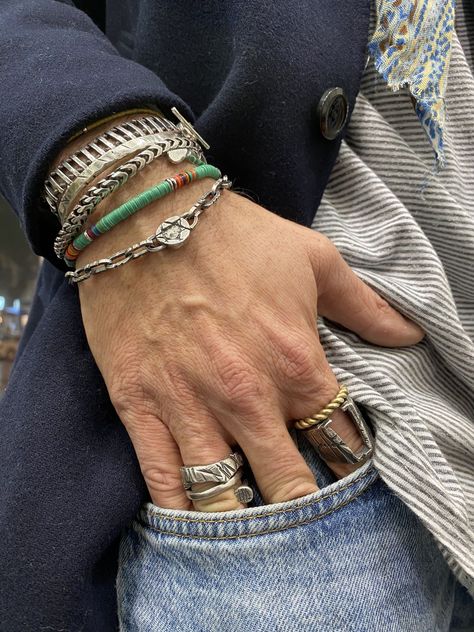 Painting Stars, Street Style Jewelry, Bohemian Style Men, Diy Leather Bracelet, Mens Rings Fashion, Boys Jewelry, Mixed Metal Jewelry, Wrist Wear, Chunky Jewelry