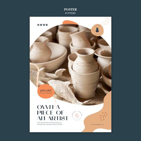 Free PSD vertical poster for pottery wit... | Free Psd #Freepik #freepsd #earthenware #vertical-poster #print-templates #pottery Clay Vessels, Creative Advertising Design, Event Template, Unique Pottery, Pottery Workshop, Workshop Design, Brochure Layout, Pottery Clay, Vertical Poster