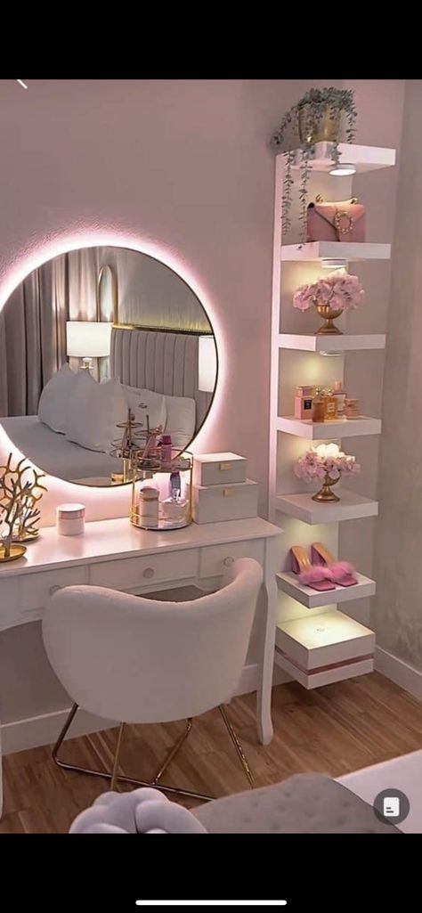 Small Makeup Table Ideas, Dressing Tables Ideas, Room Vanity Ideas Small Spaces, Small Space Dressing Table Ideas, Make Up Room Decoration Ideas, Vanity Study Table, Rooms With Vanity, Beauty Table Bedroom, Room Decor Bedroom White