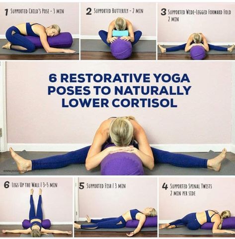 Restorative Yoga Sequence, Lower Cortisol, Yoga Ashtanga, Yoga Nature, Restorative Yoga Poses, Ashtanga Vinyasa Yoga, Yoga Bolster, Yoga Beginners, Fitness Outfits