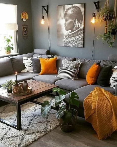 Post Image Fall Inspired Living Room, Cozy Living Room Warm, Alaska House, Grey Couch Living Room, Cozy Interior Design, Living Room Warm, Living Room Orange, Living Room Decor Cozy, Living Room Decor Modern