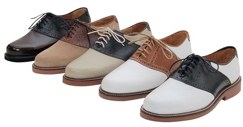 Saddle shoes - These were a must - wore the navy and cream ones to homecoming.  I still own and wear the back dress ones. Mens Saddle Shoes, Saddle Oxford Shoes, Saddle Oxfords, Poodle Skirt, Saddle Shoes, Brown Leather Shoes, Leather Shoes Woman, Golf Shoes, Types Of Shoes