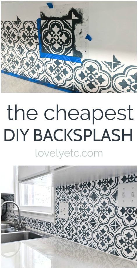 Inexpensive Backsplash, Diy Kitchen Makeover Ideas, Easy Backsplash, Paint Backsplash, Backsplash Patterns, Diy Kitchen Backsplash, Painted Tile, Kitchen Design Diy, Kitchen Diy Makeover