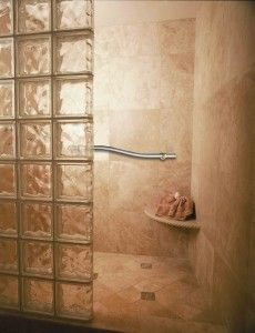 Glass Block Shower, Doorless Shower, Walk In Shower Designs, Bathroom Shower Walls, Bathroom Shower Design, Accessible Bathroom, Glass Block, Glass Bathroom, Shower Remodel