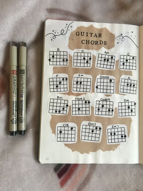 Guitar Chords Aesthetic, Guitar Journal Ideas, Guitar Notes Aesthetic, Beginner Guitar Chords, Guitar Journal, Guitar Notes Chart, All Guitar Chords, Guitar Notebook, Notes Guitar