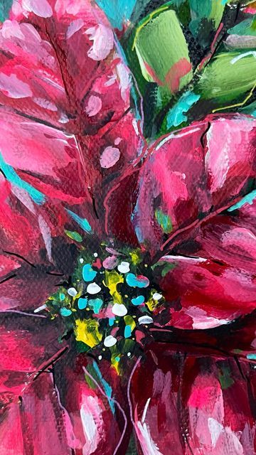 Lindsay King Smith Art on Instagram: "Poinsettias are in production❤️💚 The first is live in my Etsy store! Happy shopping🎄 5 in. x 5 in. x 2.5 in. Acrylic/mixed media on canvas Inspired by @amanda_evanston #insidersstudio #insidersstudiopoinsettias #abstractflowers #paintingoncanvas #paintingflowers #marylandartist #flowerart #abstractflowers #acrylicpainting #artlove #creativelife #goldenpaints #dstexture #showyourwork #artforyourhome #paintingoftheday #mixedmediaart #dailypost #inthestu Acrylic Poinsettia Painting, Pointsettia Paintings, Winter Flower Painting, Amanda Evanston Art, Abstract Christmas Art, Poinsettia Art, Amanda Evanston, Ali Kay, December Art