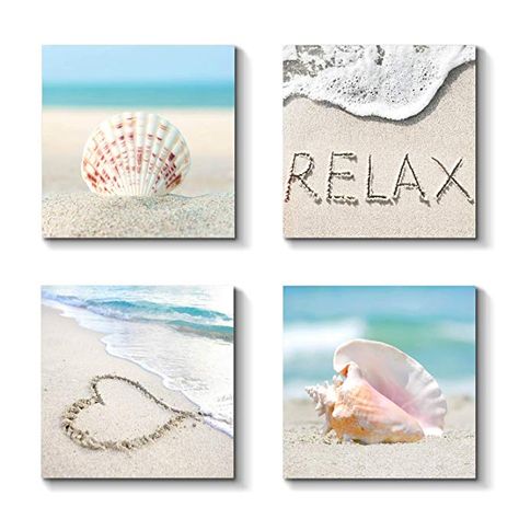 Beach Canvas Paintings, Seashell Artwork, Seaside Wall Art, Shell Ideas, Seascape Artwork, Seashell Wall Art, Beach Canvas Wall Art, Beach Canvas Art, Seascape Wall Art