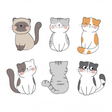 Draw collection cute cat on white.doodl... | Premium Vector #Freepik #vector #design #character #cartoon #animal White Cat Drawing Cute, Cartoon Design Ideas, Cute Cat Drawing Cartoon, Cute Characters Cartoon, Cat Cute Drawing, Draw Cute Cat, Cat Drawing Cute, Cute Cat Cartoon, Cartoon Cat Drawing