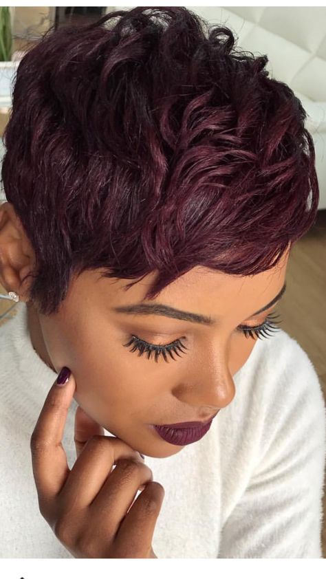 Pixie Hairstyles Color Ideas, Short Hair Cuts For Black Women Relaxed, Short Black Wig, Short Hairdo, Short Hair Color Ideas, Black Pixie, Black Hair Short Cuts, Short Sassy Haircuts, Hot Haircuts