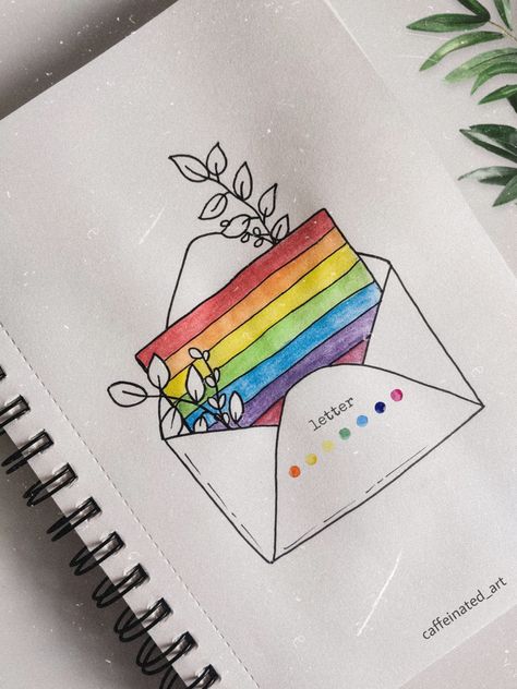 Doodle , rainbow , rainbow doodle , colorful doodle , simple doodle , simple watercolor art , easy doodle , easy watercolor painting , micron doodle , micron pen , rainbow doodle , pride art , palette , flatlay , colorful flatlay , micron doodle , micron pen art , sketchbook , notebook , journal , personal diary , letter , envelope, 🌈 Queer Doodles, Micron Pen Art Simple, Pride Bullet Journal, Colorful Flatlay, Pride Doodles, Simple Watercolor Art, Watercolor Art Easy, Pride Journal, Rainbow Doodles