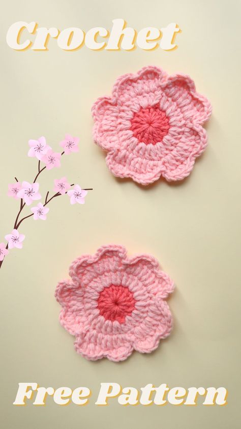 Sakura Coaster, Crochet Cherry Blossom, Cup Crochet, Coaster Crochet, Crochet Business, Crochet Design Pattern, Kawaii Crochet, Flower Crochet, Crochet Cross