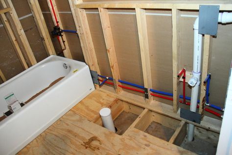 Bathroom Rough In Plumbing, Bathroom Plumbing Rough In, Basement Bathroom Plumbing, Bathtub Plumbing, Rough In Plumbing, Plumbing Rough In, House Plumbing, Sink Plumbing, Pex Plumbing