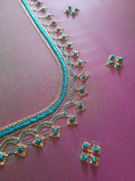 Back Chain Stitch Design, Simple Thread Work, Chain Stitch Design, Sari Embroidery, Mirror Work Embroidery, Dress Designs For Stitching, Diy Pearl Necklace, Aari Design, Bridal Jewelry Sets Brides