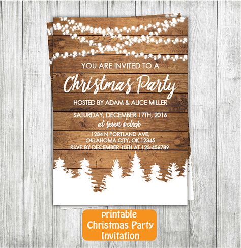 Rustic Christmas Party Invitation Rustic by RedRedRoseHandmade Rustic Christmas Party, Christmas Party Invite, Diy Christmas Party, Christmas Invitation, Lighted Ornaments, Holiday Invitations, Holiday Party Invitations, Rustic Invitations, Christmas Invitations