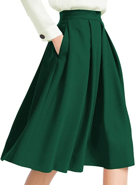 Yige Women's High Waisted A line Skirt Skater Pleated Full Midi Skirt Light Green US18 at Amazon Women’s Clothing store Prom Skirt, Midi Skirt With Pockets, Full Midi Skirt, Winter Formal Dresses, High Waisted Maxi Skirt, Party Fits, Skirt Pleated, Pleated Skirts, Chic Casual