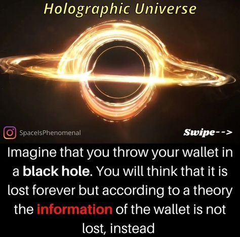 Dimension_Physics on Instagram: “A holographic Universe means information that makes up what we perceive as a 3D reality is stored on a 2D surface, including time. Follow…” Dimensions Universe, Physics Facts, Holographic Universe, Everything Is Connected, Dont Love, Black Hole, Instagram A, You Must, Physics