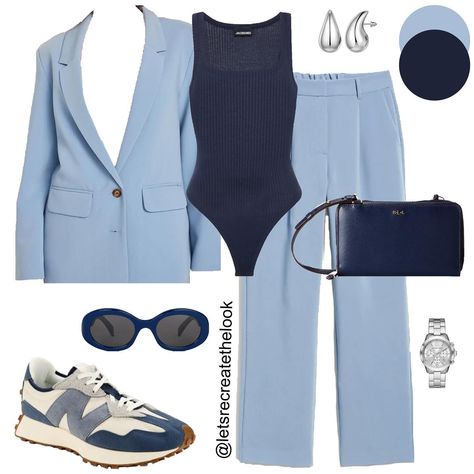 Baby Blue Blazer Outfit, Baby Blue Outfit, Baby Blue Pants, Blue Pants Outfit, Blue Blazer Outfit, Stylish Outfits Casual, Friday Fashion, Casual Work Outfit