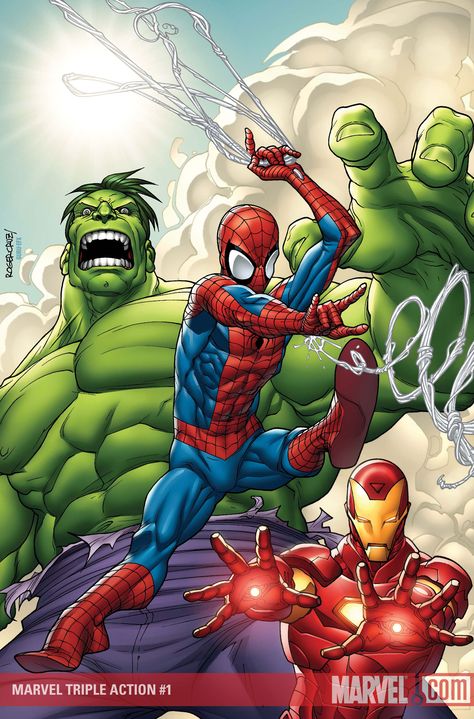 #Hulk #Fan #Art. (Marvel Adventures Spider-Man, Hulk, and Iron Man: Triple Threat #1 Cover) By: ROGER CRUZ. [THANK U 4 PINNING!!] Hulk Poster, Alvin Lee, Incredible Hulk, The Avengers, Marvel Dc Comics, Comic Heroes, Art Kit, Super Heroes, Comic Books Art