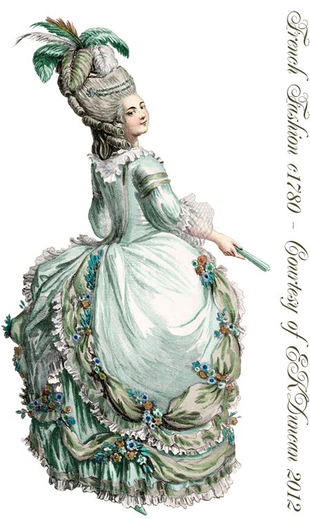 EKDuncan - My Fanciful Muse: 1780 Ladies Fashion Plate with Two Different Looks 1700s Fashion, 1770s Fashion, Court Fashion, Rococo Art, Artsy Ideas, Funny Postcards, Historical Illustration, Rococo Fashion, Regency Period