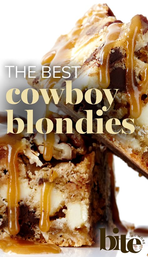 Yeehaw! Chef Lisa has taken the traditional Cowboy Cookie (usually a dry and boring desperado-of-a-cookie) and turned it on its saddlebag with her easy and original Cowboy Blondie Recipe. One bite of these moist and delectable Cowboy Blondies, loaded with chocolate chunks, oatmeal and coconut, and drizzled with a candied pecan topping, will leave you thanking Lisa, the old galoot. #dessertlover #chocolatelover #familyfavouriterecipe Cowboy Cookie, Candied Pecan, Blondie Recipe, Pecan Topping, Cowboy Cookies, Blondies Recipe, Spring Recipes, Desert Recipes, Winter Food