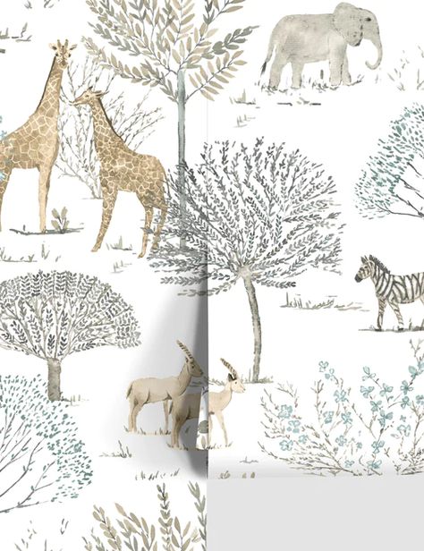 Black And White Boy Nursery Wallpaper, Safari Wallpaper Nursery, Wallpaper House Design, Safari Wallpaper, Nursery Room Design, Baby Room Inspiration, Nursery Room Inspiration, Jungle Wallpaper, Lulu And Georgia