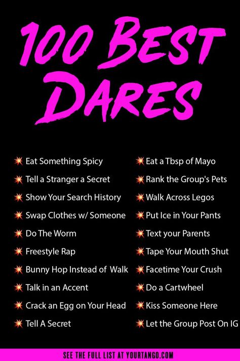 Best Dares, Truth Dare, Funny Truth Or Dare, Funny Dares, Teen Sleepover Ideas, Fun Dares, Fun Sleepover Games, Truth Or Dare Games, Sleepover Party Games