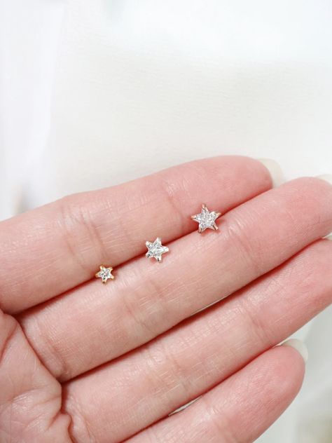 Buy Tiny Crystal Star Stud Earrings // Sterling Silver or Gold Online in India - Etsy Small Earrings Gold, Lobe Piercings, Marquise Earrings, Unique Studs, Gold Star Earrings, New Gold Jewellery Designs, Second Piercing, Stud Earrings Unique, Star Stud Earrings