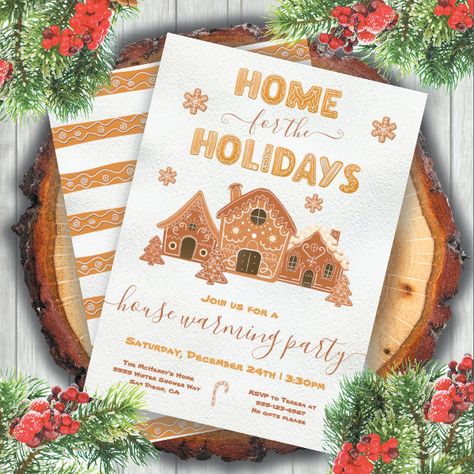 Home for the Holidays House Warming Party Invitation Winter Housewarming Party Ideas, House Warming Ideas Theme, Holiday House Warming Party, Christmas Housewarming Party, Housewarming Christmas Party, Cookie Houses, Christmas House Warming, House Warming Party, New Home Owner