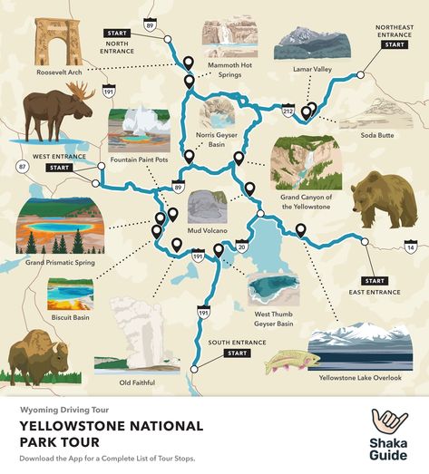 Yellowstone Map Illustration, National Park Yellowstone, Camping Yellowstone National Park, Yellowstone National Park Map, Best Hikes In Yellowstone National Park, Yellowstone National Park Aesthetic, Yellowstone Photos, Wyoming Trip, Montana Sky