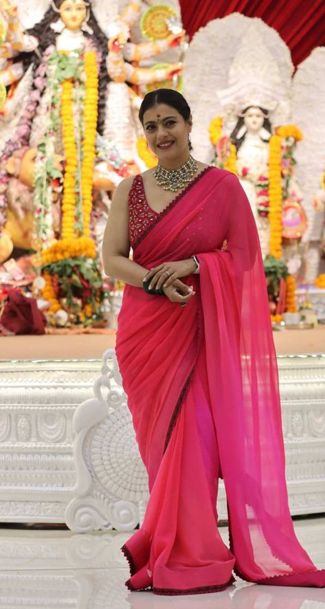 Sumona Chakravarti, Kajol Saree, Punit Balana, Durga Pooja, Bollywood Designer Sarees, Indian Fashion Saree, Party Wear Lehenga, Dress Indian Style, Durga Puja