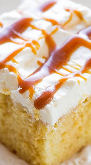 Polk Cakes, Caramel Poke Cake, Cream Poke Cake, Sundae Toppings, Averie Cooks, Caramel Cream, Caramel Creams, Poke Cake Recipes, Savory Cakes