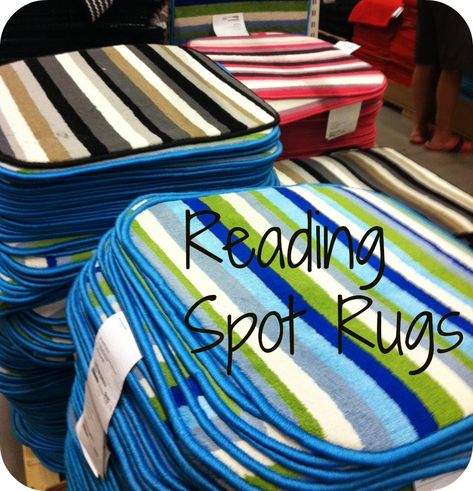 Dish Dryers/Small Rugs from Ikea, Target, Walmart for Reading Spot Rugs, Math Workstation partnerships, etc. Preschool Carpet Spots, Classroom Carpet Spots, Carpet Spots For Classroom, Ikea Classroom, Library Seating, Flexible Seating Classroom, Library Center, Classroom Seating, Kindergarten Classroom Decor