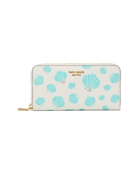 Kate Spade Morgan Seashell Embossed Saffiano Leather Zip Around Continental Wallet in Blue | Lyst Beachy Makeup Bag, Cute Cheap Blue Wallets, Kate Spade Seashell Purse, Coastal Cowgirl Phone Case, Kate Spade Blue Travel Wallet, Preppy Accessories, School Birthday, Travel Necessities, Cute Wallets