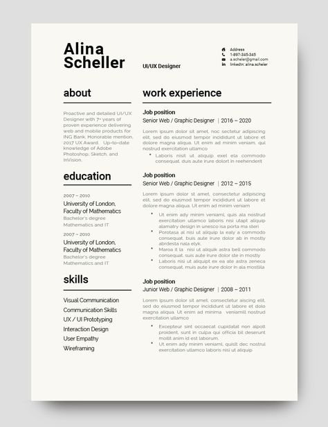 Architecture Resume, Resume Design Inspiration, Cv Website, Cv Original, It Cv, Microsoft Word Resume Template, Cv Inspiration, Graphic Design Cv, Visuell Identitet