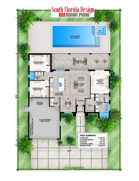 South Florida Design Foley House Plan (G1-1549-S) House Plans 2 Story, Two Storey House Plans, Open Concept Design, Plan Apartment, Florida House Plans, Three Bedroom House Plan, Modern House Floor Plans, Bungalow Floor Plans, House Planning